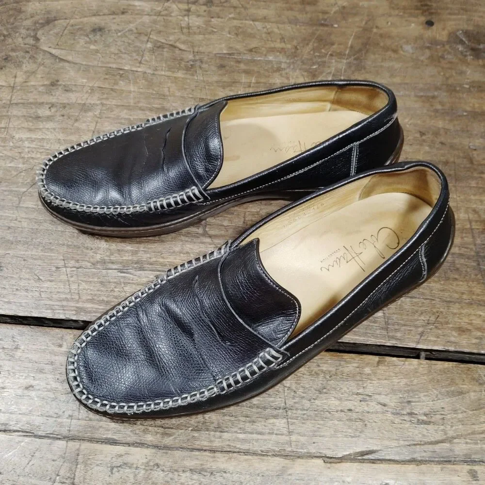Cole Haan Sz 8 M Loafers Penny Shoes Slip On Black Pebbled Driving Moc